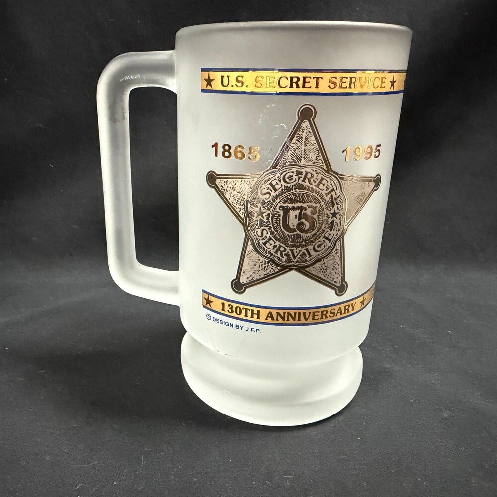 United States Secret Service Frosted Glass Mug 130th Anniversary 6” x 3.5”